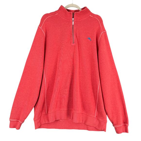 Tommy Bahama Pink Long Sleeves Embroidered Logo Quarter‎ Zip Sweater XL - Picture 1 of 7